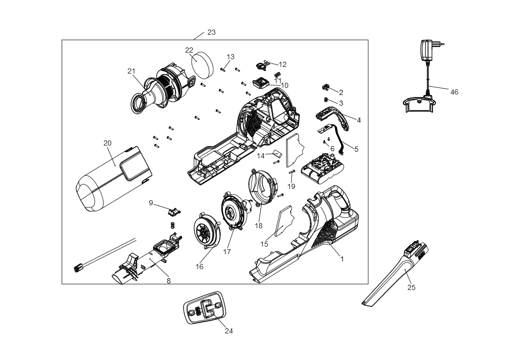 Exploded Diagram B Diagram and Parts List for BHFEA520J Type 1 Black and Decker Upright Vacuum